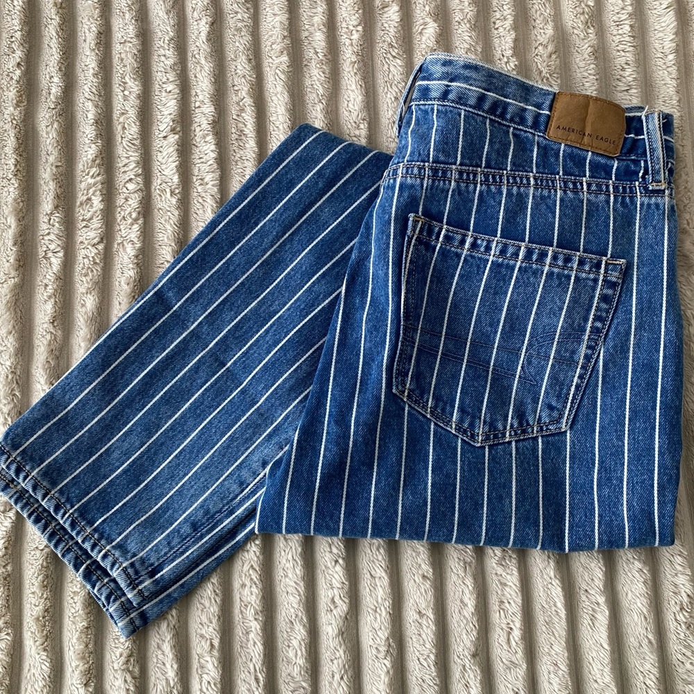 American Eagle Outfitters Blue Pinstripe Mom Skinny Jeans